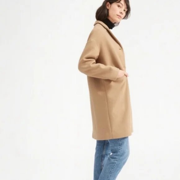 Everlane Cocoon Coat NWT Wool Peacoat Tan Pockets Size 16 - Picture 2 of 6